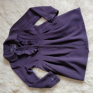 Peace Love Chill by Big Chill Ruffled Jersey Style Peacoat in Deep Plum Small